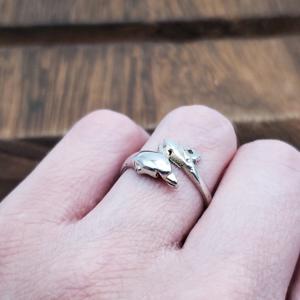 Size 7.75 925 Sterling Silver Cool Dolphin Rustic Ring